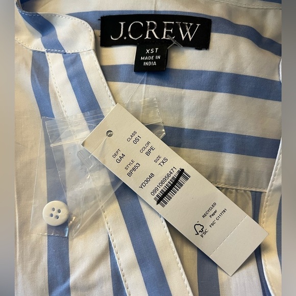 J. Crew Tall Tiered cotton poplin mini dress BP853 Barrie stripe XS XST - Picture 4 of 5